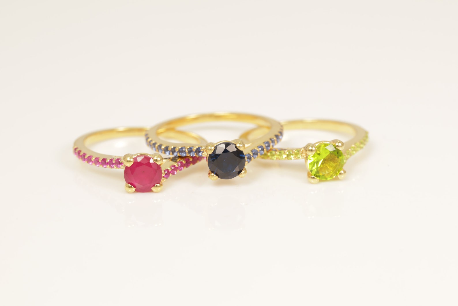 Cathedral Set Gemstones Engagement Ring, Gemstone Wedding Ring, Birthstone Ring, Bridal Promise Ring, Anniversary Gift